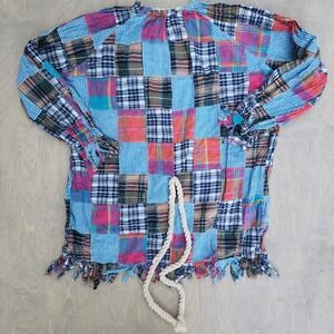 Scarecrow costume‎ Patchwork Plaid Tunic Top with Fringe Bohemian Festival S